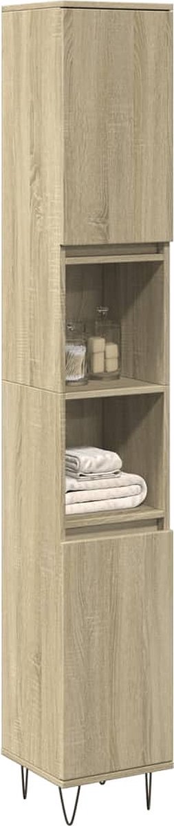 vidaXL - Badkamerkast - 30x30x190 - cm - bewerkt - hout - sonoma - eikenkleurig