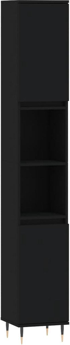 vidaXL - Badkamerkast - 30x30x190 - cm - bewerkt - hout - zwart