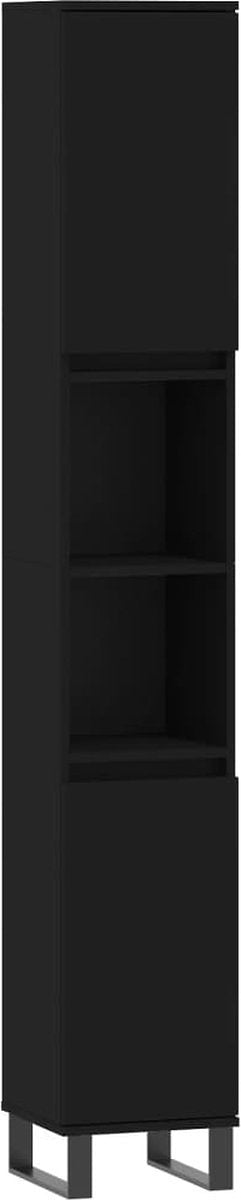 vidaXL - Badkamerkast - 30x30x190 - cm - bewerkt - hout - zwart