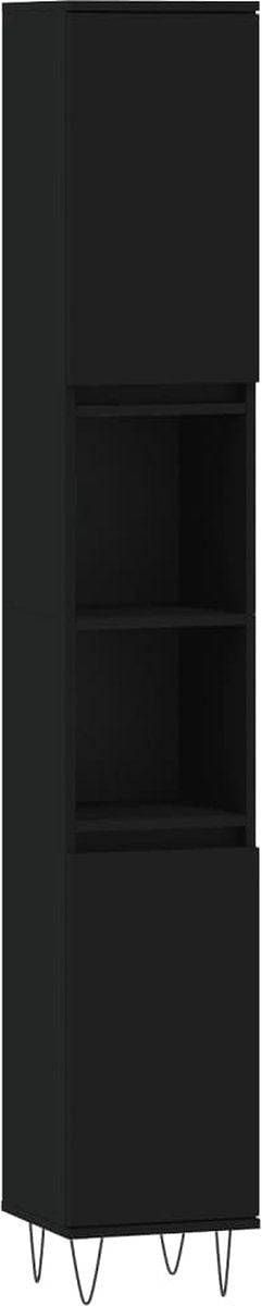 vidaXL - Badkamerkast - 30x30x190 - cm - bewerkt - hout - zwart