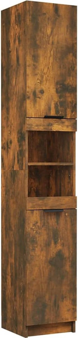 vidaXL - Badkamerkast - 32x34x188,5 - cm - bewerkt - hout - gerookt - eikenkleurig