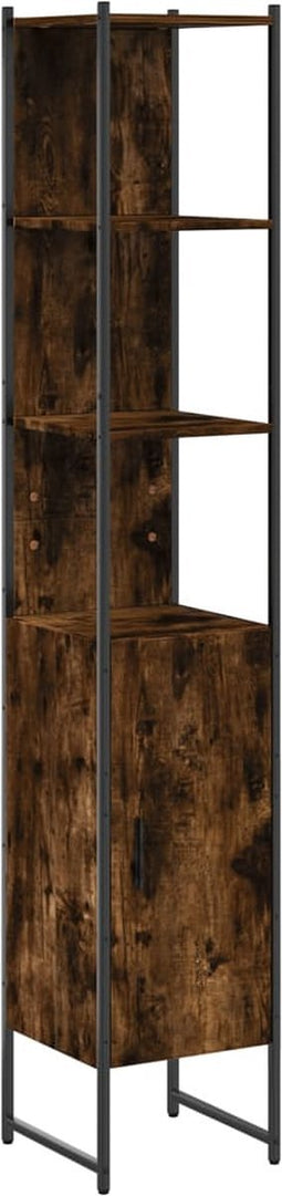 vidaXL - Badkamerkast - 33x33x185,5 - cm - bewerkt - hout - gerookt - eikenkleurig