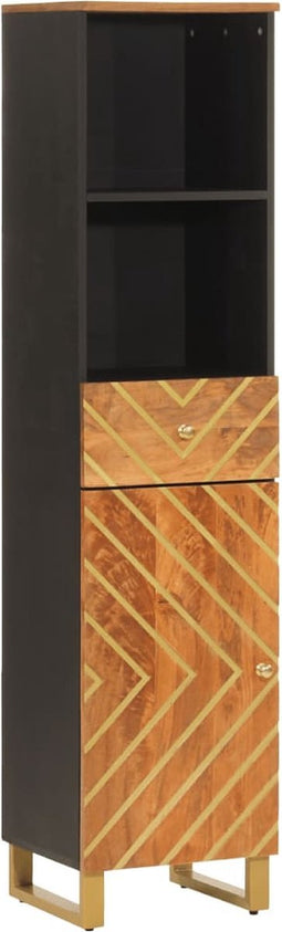 vidaXL - Badkamerkast - 38x33,5x160 - cm - massief - mangohout - bruin - en - zwart