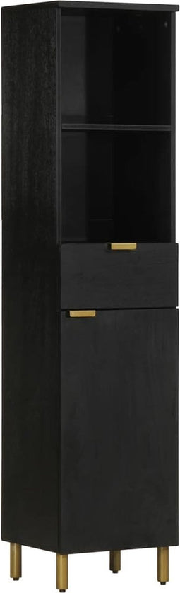 vidaXL - Badkamerkast - 38x33x160 - cm - massief - mangohout - zwart