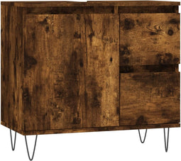 vidaXL - Badkamerkast - 65x33x60 - cm - bewerkt - hout - gerookt - eikenkleurig