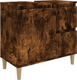 vidaXL - Badkamerkast - 65x33x60 - cm - bewerkt - hout - gerookt - eikenkleurig