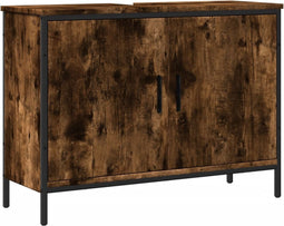 vidaXL - Badkamerkast - 80x30x60 - cm - bewerkt - hout - gerookt - eikenkleurig