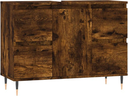 vidaXL - Badkamerkast - 80x33x60 - cm - bewerkt - hout - gerookt - eikenkleurig