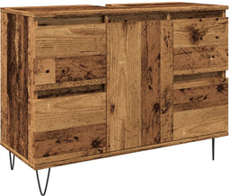vidaXL - Badkamerkast - 80x33x60 - cm - bewerkt - hout - oud - houtkleurig