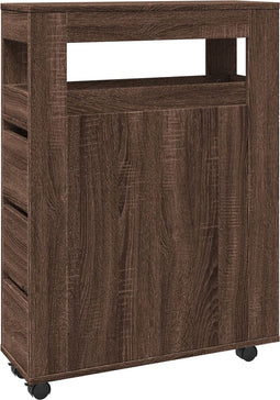 vidaXL - Badkamerkast - smal - met - wielen - bewerkt - hout - bruin - eikenkleurig