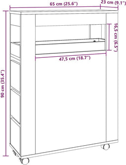 vidaXL - Badkamerkast - smal - met - wielen - bewerkt - hout - gerookt - eikenkleurig
