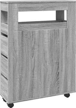 vidaXL - Badkamerkast - smal - met - wielen - bewerkt - hout - grijs - sonoma - eiken