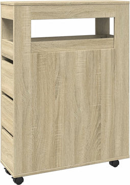 vidaXL - Badkamerkast - smal - met - wielen - bewerkt - hout - sonoma - eikenkleurig