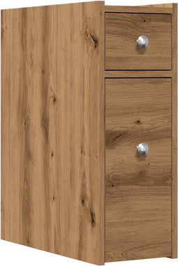 vidaXL - Badkamerkast - smal - met - wielen - bewerkt - hout - artisanaal - eikenkleur