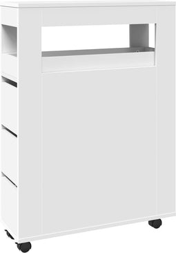 vidaXL - Badkamerkast - smal - met - wielen - bewerkt - hout - wit