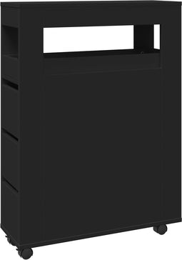 vidaXL - Badkamerkast - smal - met - wielen - bewerkt - hout - zwart