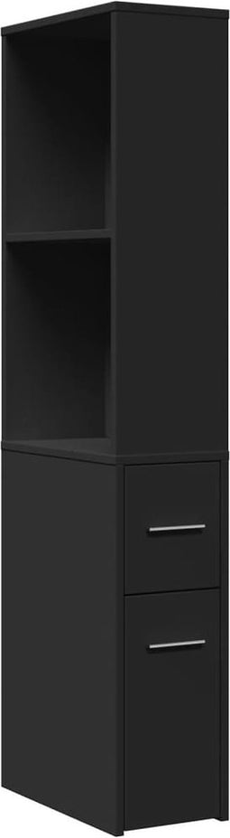 vidaXL - Badkamerkast - smal - met - wielen - bewerkt - hout - zwart