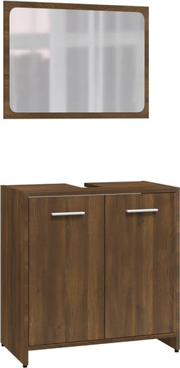 vidaXL - Badkamermeubelset - bewerkt - hout - bruin - eikenkleur