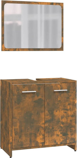 vidaXL - Badkamermeubelset - bewerkt - hout - gerookt - eikenkleurig