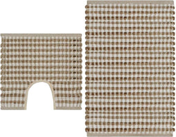 vidaXL - Badmattenset - handgeweven - jute - en - stof - naturel - en - wit