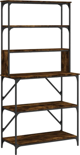 vidaXL - Bakkersrek - 6-laags - 90x40x180 - cm - bewerkt - hout - gerookt - eikenkleur