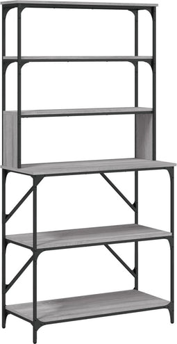 vidaXL - Bakkersrek - 6-laags - 90x40x180 - cm - bewerkt - hout - grijs - sonoma - eiken