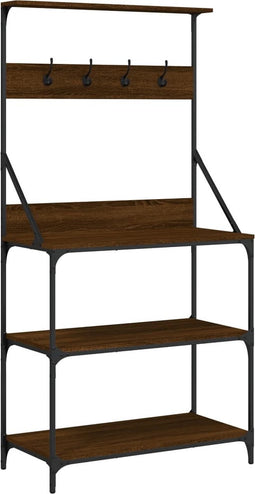 vidaXL - Bakkersrek - met - haken - 4-laags - bewerkt - hout - bruin - eikenkleurig