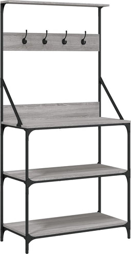 vidaXL - Bakkersrek - met - haken - 4-laags - bewerkt - hout - grijs - sonoma - eiken
