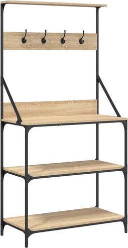 vidaXL - Bakkersrek - met - haken - 4-laags - bewerkt - hout - sonoma - eikenkleurig
