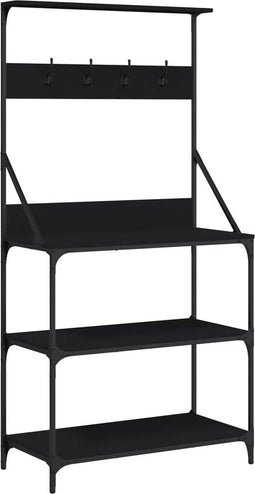 vidaXL - Bakkersrek - met - haken - 4-laags - bewerkt - hout - zwart