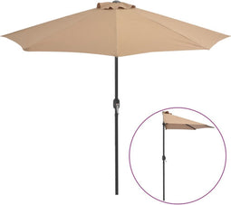 vidaXL - Balkonparasol - half - met - aluminium - paal - 270x144 - cm - taupe