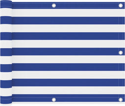 vidaXL - Balkonscherm - 75x400 - cm - oxford - stof - wit - en - blauw