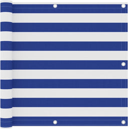 vidaXL - Balkonscherm - 90x600 - cm - oxford - stof - wit - en - blauw