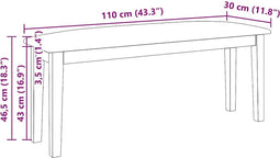 vidaXL - Bank - 110 - cm - massief - hout - rubber - bruin
