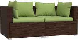 vidaXL - Bank - 2-zits - met - kussens - poly - rattan - bruin