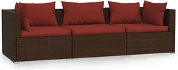 vidaXL - Bank - 3-zits - met - kussens - poly - rattan - bruin