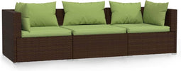 vidaXL - Bank - 3-zits - met - kussens - poly - rattan - bruin