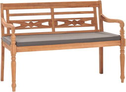 vidaXL - Bank - Batavia - met - donkergrijs - kussen - 120 - cm - massief - teakhout