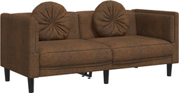 vidaXL - Bank - met - kussens - 2-zits - kunstsuède - bruin