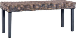 vidaXL - Bankje - 110 - cm - natuurlijk - kubu - rattan - en - massief - mangohout - grijs
