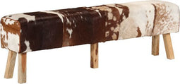 vidaXL - Bankje - 160x28x50 - cm - echt - geitenleer - bruin - en - wit