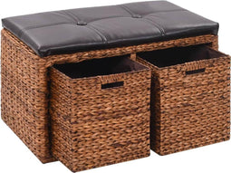 vidaXL - Bankje - met - 2 - manden - 71x40x42 - cm - zeegras - bruin