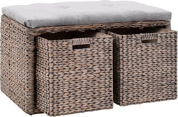 vidaXL - Bankje - met - 2 - manden - 71x40x42 - cm - zeegras - grijs