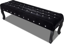 vidaXL - Bankje - met - kristallen - knopen - fluweel - stof - zwart