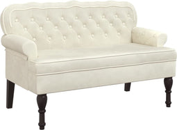 vidaXL - Bankje - met - rugleuning - 119,5x64,5x75 - cm - fluweel - crèmekleurig