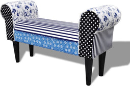 vidaXL - Bankje - patchwork - blauw - en - wit