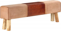 vidaXL - Bankje - turnbok - 160 - cm - echt - leer - en - massief - acaciahout - bruin