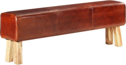 vidaXL - Bankje - turnbok - 160 - cm - echt - leer - en - massief - acaciahout - bruin