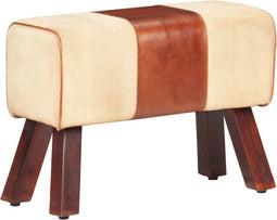 vidaXL - Bankje - turnbok - 58 - cm - echt - leer - en - massief - mangohout - bruin