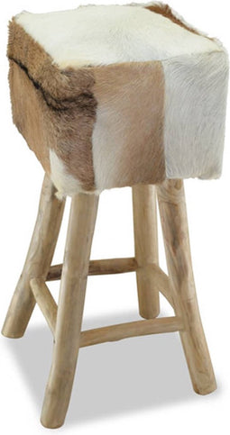 vidaXL - Barkruk - echt - leer - en - massief - teakhout